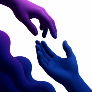 Two abstract hands connecting, symbolizing personalized 1:1 social media guidance and dedicated expert support from Social Media Consulting